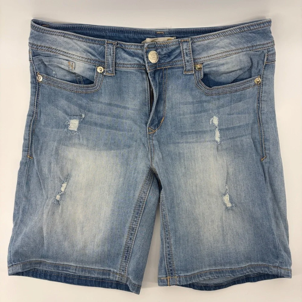 Seven7 Bermuda Shorts Womens 10 Distressed Denim Light Wash 10